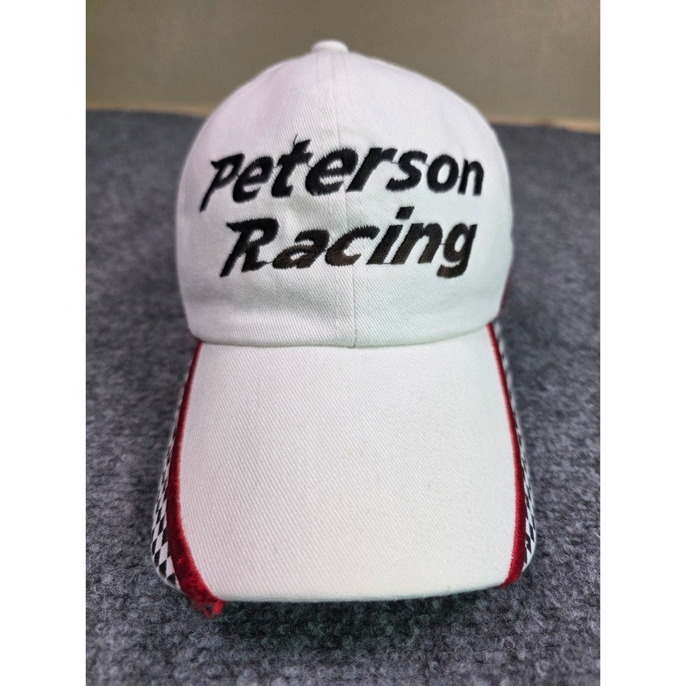Peterson Racing Hat OSFA White Checkered Flag Adjustable Cap Port Authority